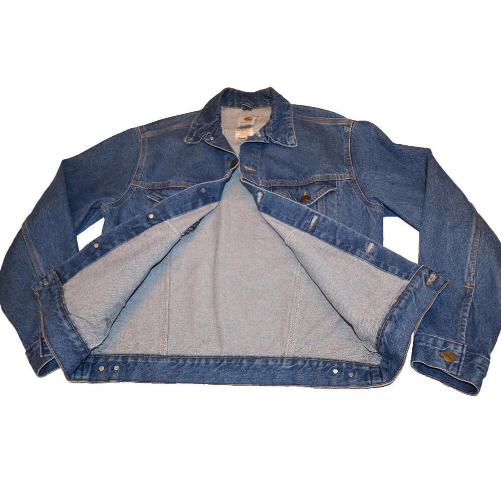 Vintage Carhartt Denim Jacket Mens Small J12 DST Trucker Dark Stone Wash USA - Picture 4 of 6
